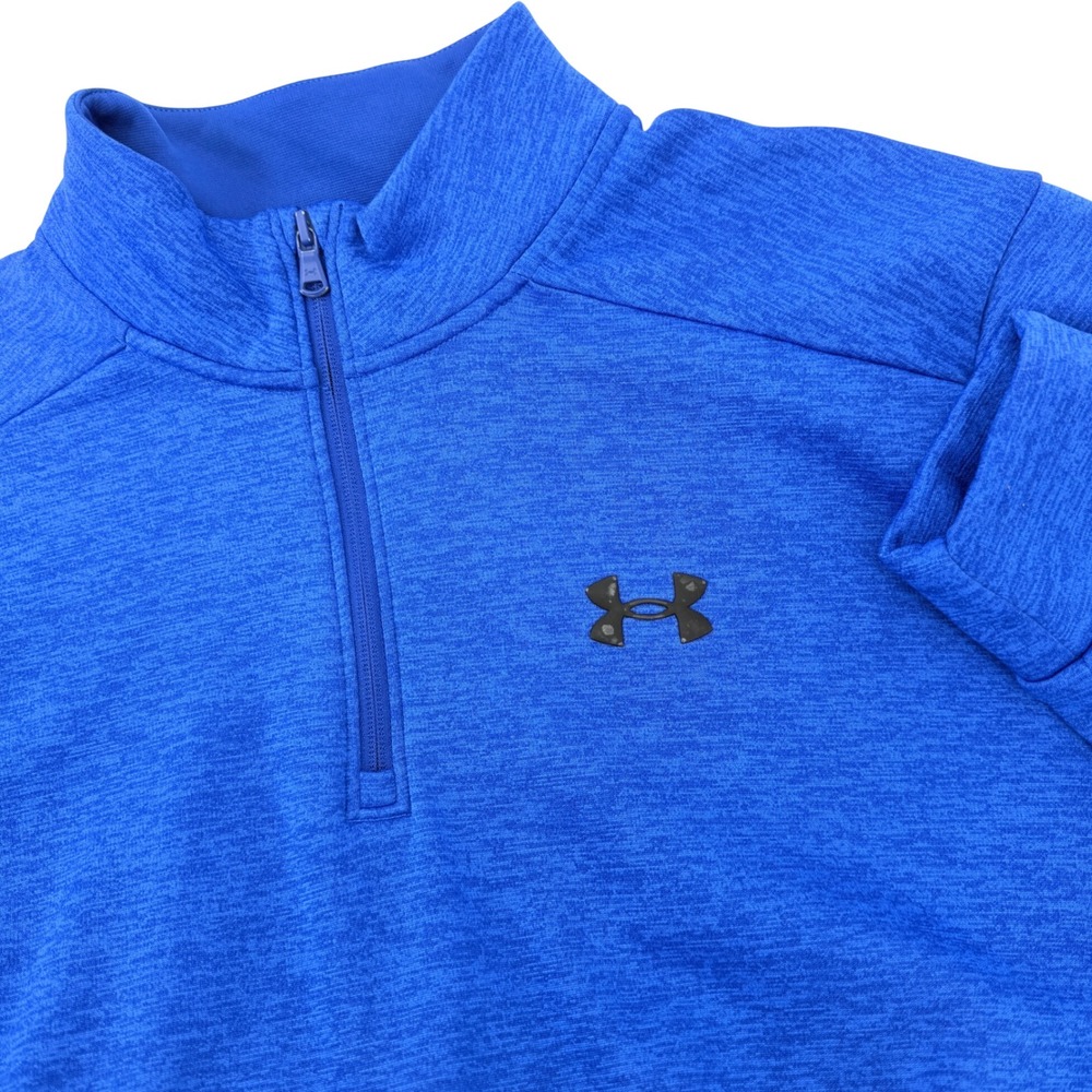 Under Armour Quarter Zip Pullover Mens Large Blue Good Heathered Fleece Logo